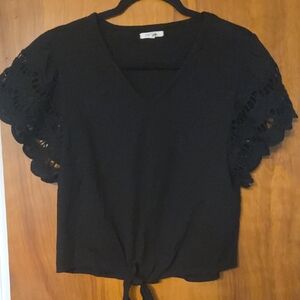 Maurices Black Tie-Front Blouse with Crochet Sleeves
